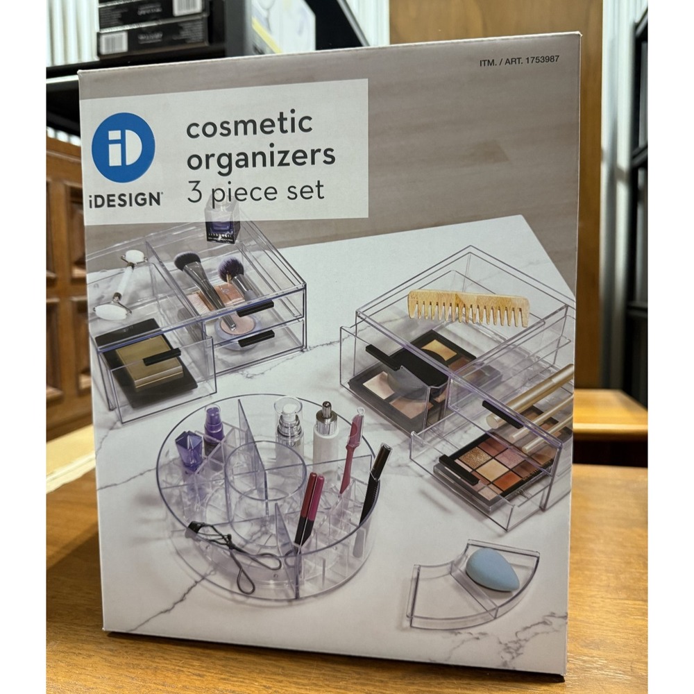 iDesign 3-Piece Cosmetic Organizer Set Makeup Storage Clear Durable Stylish NEW